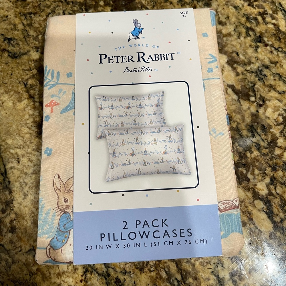 Beatrix Potter Peter Rabbit soft peach standard pillowcase set - Brand new!